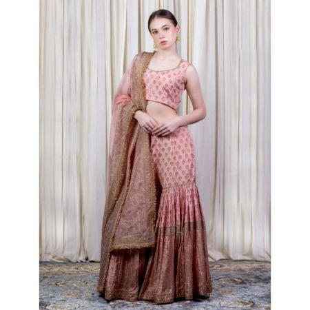 Peach blouse with Sharara Set